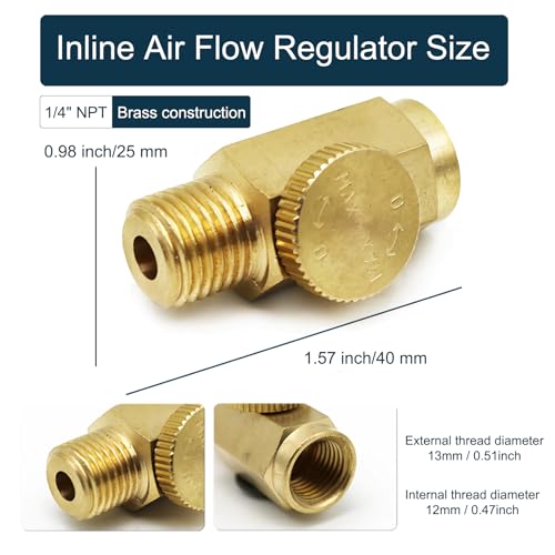 2pcs Brass In-Line Air Flow Regulator Adjustable 1/4" NPT Male & Female Air Inlet Volume Control Tool Valve