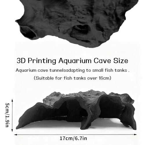 Aquarium Cave Tunnel 3D Printed - Fish Tank Decoration Natural Fish Hideout for Pleco, Shrimp & Corydoras | Sinking Base & Viewing Ports | Substrate-Friendly Decor (6.7" Under Gravel Design) - color: Black
