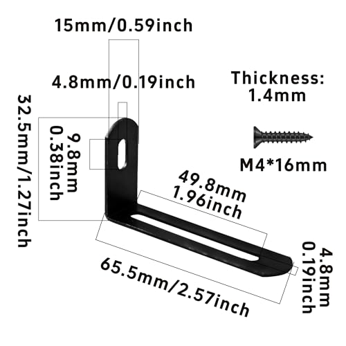 20Pcs 2.6"x1.3"x0.6"Adjustable Right Angle Brackets, Slotted L Bracket Metal 90 Degree Corner Fastener L-Shape Corner Brace Support Black Shelf Bracket - size: 2.6"x1.3", style: BLACK/20PCS
