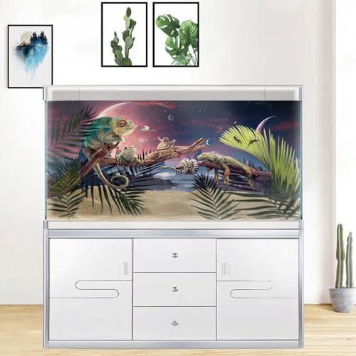 24X16IN Cosmic Spaceterrarium Background, Cool Parallel Space Themed Aquarium Reptile Habitat Background, Red Moon Aquarium Background with 10EVA Double-Sided Tape - color: space01, size: 24X16in/60X40cm