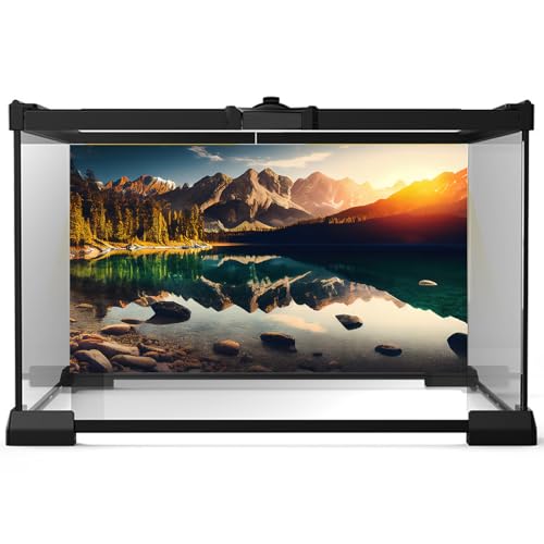 Mountain Lake Aquarium Background Summer Sunrise on Lake Mountain Range Fish Tank Background Sunset Stream Reptile Tank Backgrounds Pine Trees Rock Formation Reptile Enclosure Backgrounds 24x12in - color: Brown, size: 24(W)x12(H)inches/ 60(W)*30cm(H)