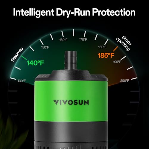 VIVOSUN 210 GPH 10W Submersible Water Pump, with Adjustable Water Flow, 4.9ft Tubing, Additional Ceramic Shaft, and Outlet Adapters, for Fish Tanks, Aquariums, Hydroponics, Fountains - size: 210 GPH