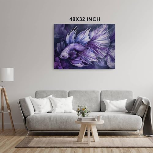 HomeGiftCentral Betta Fish Purple Dark Design 1 Canvas Wall Art Picture Prints Artwork Framed For Living Room Wall Home Decor Gifts For Family Art Easy Hanging - color: Design 1, size: X-Large(24x20in)