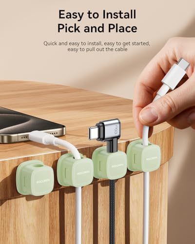 6 Pack Cable Management Cord Organizer, Magnetic Cable Clips-1s Lock, Rocoren Desk Adhesive Cord Cable Clip Wire Holder Keeper for Phone Charger Wire, Nightstand, Car, Office, Desktop Accessory, Green - color: 6-Green