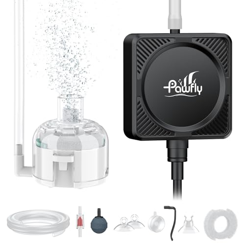 Pawfly Mini Aquarium Air Pump, Ultra Quiet Oxygen Aerator Kit for 1-15 Gallon Fish Tanks with Air Tubing, Air Stone, Check Valve & Suction Cups - size: Air Pump Set + Filter