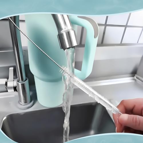 Cleaning Brushes for Reusable Drinking Straws, Set of 5, Long Wire Handle, Bottle and Straw Cleaner for Stanley Mug, Sippy Cup, Water Bottle and Tubes, Reusable and Flexible - color: white000001