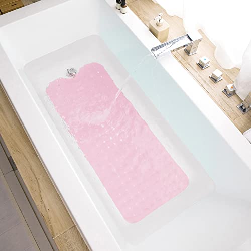 TEESHLY Bath Tub and Shower Mats, Non-Slip 39 x 16 Inch Extra Long Bathtub Mat, Machine Washable BathMat with Drain Holes, Suction Cups for Bathroom (Opaque Pink) - color: Opaque Pink