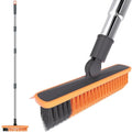 2 in 1 Floor Brush Scrubber with Long Handle Telescopic 3 Poles 61.8'' Grout Brush Scrape Stiff Bristle Cleaning Scrub Brush with Squeegee 180°Rotating Tile Brush for Cleaning Bathroom Glass Patio - color: Dark Orange Extended Pole