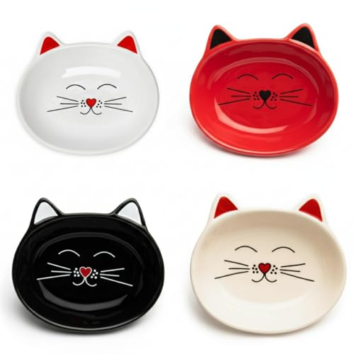 Park Life Designs Oscar Cat Dish - Feeding Bowls - Cat Shaped Food and Water Bowls for Cats (Red) - color: Red