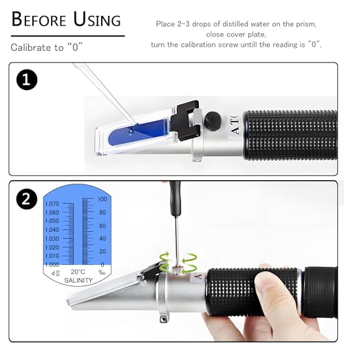 Seawater Salinity Refractometer, Automatic Temperature Compensation Seawater Salinity Hydrometer, 0-100ppt & 1.000-1.070 Salinity Specific Gravity Tester for Aquarium,Pool, Tank, Marine, Fishkeeping - color: Seawater Salinity Refractometer