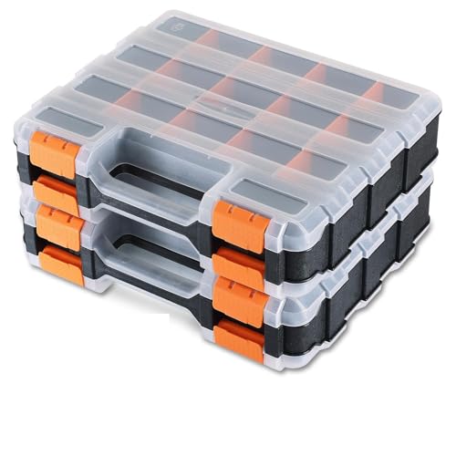 NYXOVA Small Parts Organizer, Hardware Organizer Box, 2 Pack Double Side 34 Compartments Hardware Organizers with Removable Plastic Dividers for Screws Nuts Nails Bolts (Orange) - color: Orange