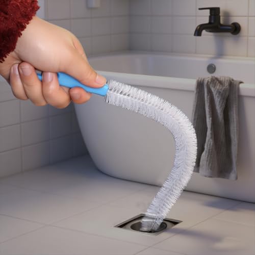 Flexible Drain Cleaning Brush Set, Long Pipe Cleaner for Kitchen Sink, Shower, Tub Hair Clogs, White, 4 Pack