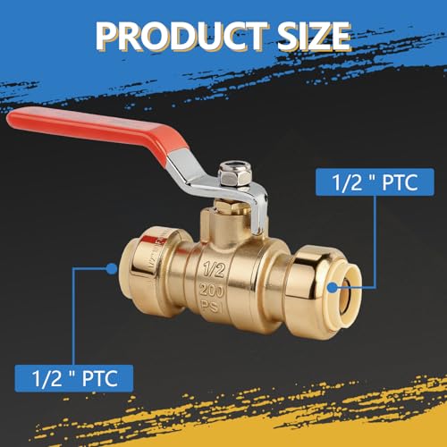 (Pack of 5) AB 1/2 Inch Push Fit Ball Valve, 1/2 Inch Water Shut Off Valve with Disconnect Clip, Full Port Push Connect Ball Valve for Copper, CPVC,PE-RT and PEX Pipe, UPC Certified - size: 1/2" 5pcs