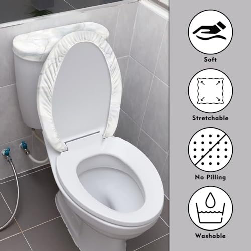Bathroom Toilet Tank Lid Cover and Toilet Seat Lid Cover Set of 2, Easy to Clean Toilet Mat Protective Cover Home Indoor Decorations Universal Fits, White Marble - color: White Marble