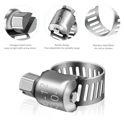 MRbrew Worm Gear Hose Clamps, 25 Pack Stainless Steel Hose Clamps for Home Brewing Beer Line Hose Clamps Gas Tubing Clamps 6-12mm (1/4-1/2 inch,3/8 inch, 5/16 inch) - color: All Stainless Steel, size: 25 Pcs Clamping Range: 6-12mm