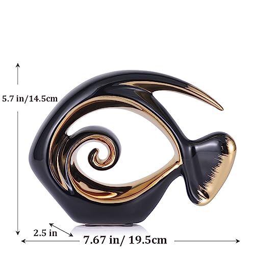 Black Gold Ceramic Fish Figurines - Coastal Home Decor, Modern Ocean Centerpieces for Living Room, Dining Area, Bathroom, Office, Coffee Table, Beach House, Nautical, Seaside, Entrance, Shelf Display - color: Black, size: Small