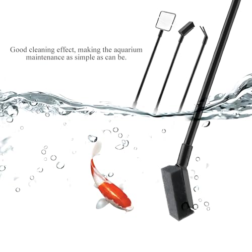 4 in 1 Portable Aquarium Cleaning Tool Kit Fish Tank Cleaning Set with Long Handle Fish Tank Cleaner Net, Shovel, Sponge, Plant Fork - Saltwater & Freshwater Fish Tank