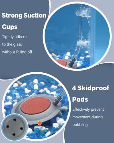 Pawfly Aquarium Air Stone, 3.5 Inch Air Stone Disc with Suction Cups, Bubbler Stone Diffuser Oxygen with Stainless Steel Base for Fish Tank, Buckets & Hydroponic (Pump and Tubing Not Included)