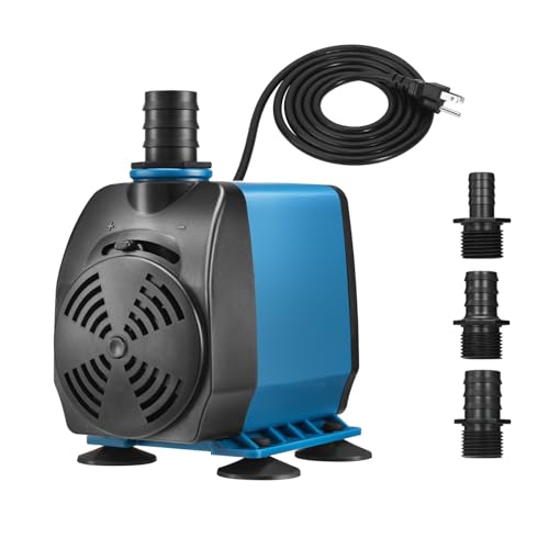 TONGCHANT Submersible Pump, 800GPH & 10ft Lift | 60W Adjustable Flow Fountain Pump for Small Pond Fish Tank & Aquarium, 3 Nozzles(1/2", 5/8" & 3/4"), Fish Safe & Ultra Quiet Operation, ETL Listed - size: 800GPH