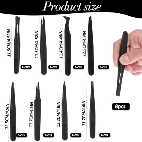 TIESOME 8 PCS Venus Fly Trap Feeding Tweezers, 8 Styles Black Straight and Curved Tweezers Set Carnivorous Plant Feeding Tongs for Flytraps Pitcher Plants Butterwort Reptile Feeding