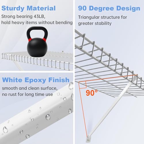 12 Inch Wire Shelf Brackets Set, 3 Pack Metal White Closet Support Bracket with End Brackets & Clips for Wire Shelving Wall Bracket Installation, Support Wire Closet Shelves Racks(3 Pack) - size: 3 Pack