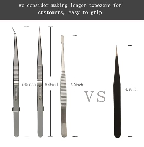 5Pcs Precision Tweezers Set, Flat/Pointed/Curved Angled Locking Long Tweezers for Crafts, Medical Surgical, Lab, Soldering, Jewelry Crafting, Watch & Electronics/Car Repair,Splinter Removal