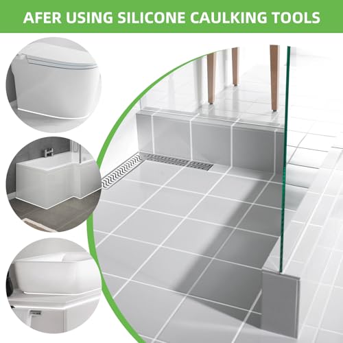 Caulking Tool 5 in 1, Caulk Remover & Silicone Sealant Finishing Kit with Grout Scraper and 6 Silicone Pads, Ideal for Kitchen, Bathroom, and Window Sealing - style: 5 IN 1 with Scraper Set