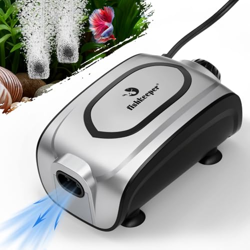 fishkeeper Quiet 3W/5W Aquarium Air Pump - Small & Powerful Dual Outlet Fish Tank Air Pump, Adjustable Oxygen Aerator Pump with Air Stone Bubbler Kits for 1-160Gal Fish Tanks (Silver-Gray, 2026 New) - color: Silver Gray, size: 5W for 1-160 Gallon
