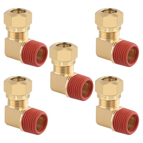 5PCS Air Brake Nylon Tubing Brass 90 Degree Union Elbow Joint DOT Approved 1/2" Tube OD x 1/2" NPT Thread Air Line Adapter Air Suspension Kit for Truck Trailers and Air Brake System - size: 1/2" OD x 1/2" NPT, style: 90°NPT Thread Elbows-5PCS