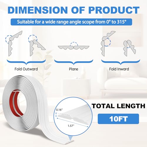 Wall Corner Protector Peel and Stick Corner Trim Molding Flexible Inside & Outside Wall Edge Guard Self Adhesive Moulding Trim for Edge Use, White, 1.6” W x 10’ L - color: White, size: 1.6 In x 10 Ft