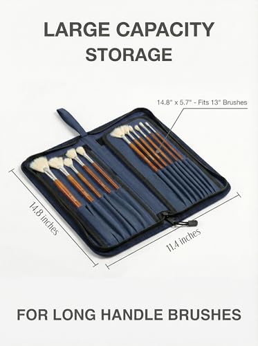 DUGATO Long Canvas Paint Brush Holder Zippered 5.7x14.8 inches, Premium Art Case for Brushes Long Handle up to 13" Length, 15 Slots Storage for Artist (Brush Not Included) - Blue - color: Blue, size: Large 5.7x14.8 inches