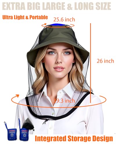 Mosquito Head Net, 2 Pack Ultra Fine Ice Silk Cooling Breathable Soft Large Long Mesh for Outdoors, Fits Most Hats - color: Blue Black