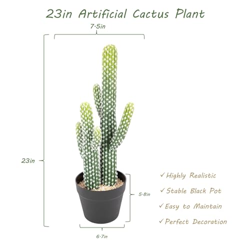 2 Pcs Artificial Cactus Plant Outdoor with Black Pot, 23 Inch Realistic Fake Cactus Indoor Decoration, Faux Desert Cacti for Home Office Garden Store Decor. - size: 23 Inch-2Pcs