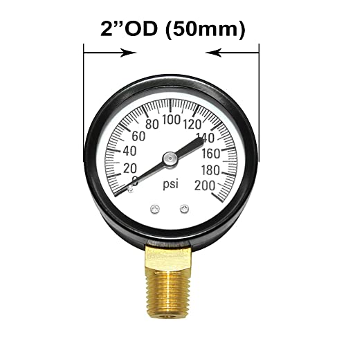 Joywayus Pressure Gauge 0 to 200 PSI Brass 1/4" Male NPT Thread Lower Mount, Multiple Function - size: 0-200PSI--1/4", style: No Glycerin Filled