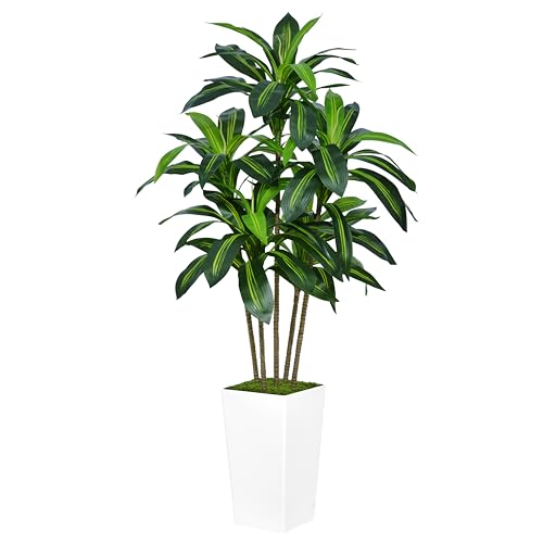ASTIDY Artificial Dracaena Tree 5FT - Faux Tree with White Tall Planter - Fake Tropical Yucca Floor Plant in Pot - Artificial Silk Tree for Home Office Living Room Decor Indoor - color: White