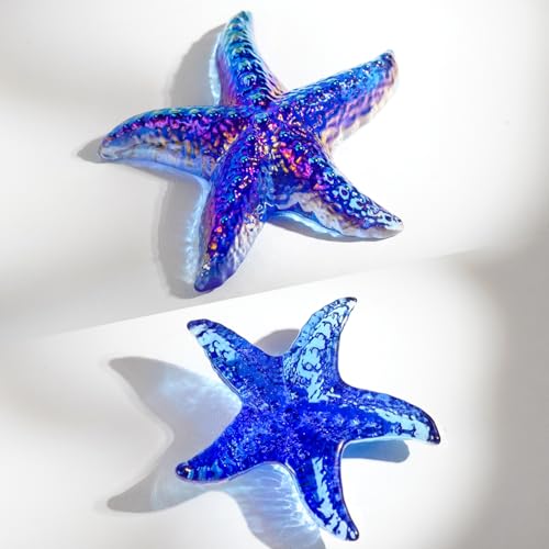 H&D HYALINE & DORA Hand Blown Glass Star Fish Figurines Blue Sea Animal Ornament for Home Decor,Tiny Glass Sea Animals Collectible for Seasonal Gift - color: Blue