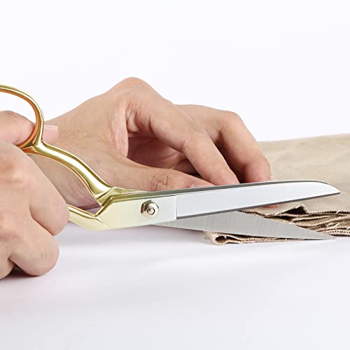 LIVINGO Professional Fabric Sewing Scissors: Multipurpose Heavy Duty Forged Stainless Steel Sharp Bent Blade Dressmaker Classic Cutting Leather Cloth Tailor Shears for Home - 8 inch Gold - color: B-gold