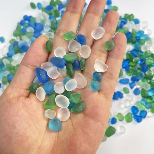 Glass Stones, 0.85LB/385g Mix Blue Green White Glass Rocks for Vase, Aquarium Pebbles for Fish Tank, Sea Glass Rocks for Vase Filler Craft - color: Sea Glass