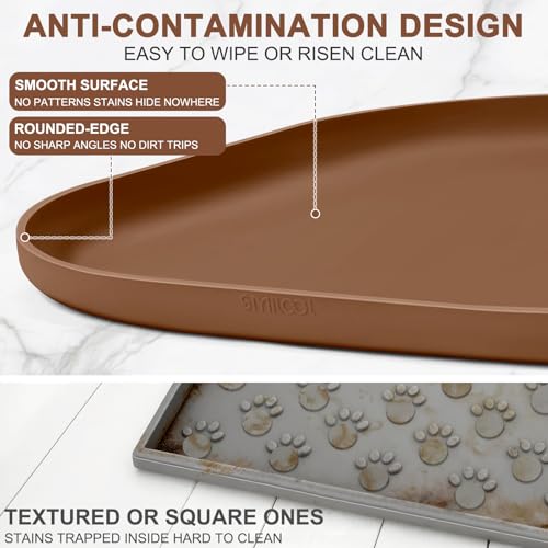 SMILOOL Small Silicone Pet Food Mat with Raised Edge for Food and Water Bowl, Square Dog Feeding Mats, Cat Food Trays for Floor Waterproof, Rubber Tray for Dogs and Cats, 12 x 12 x 0.7 Brown - color: Brown, size: 12"L x 12"W