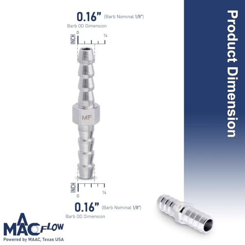MAACFLOW Stainless Steel 1/8" Hose ID Barb Fitting Splicer Repair Union Mender (Barb OD 0.16") (Pack of 2) - size: 1/8" x 1/8" Barb, style: Pack of 2