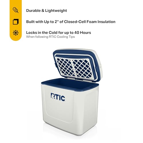 RTIC 8 QT Road Trip Personal Cooler, Small, Compact, Insulated, Portable Ice Chest Box for Food, Drink, Beverage, Beach, Camping, Picnic, Fishing, Boat, 12-Can Capacity - color: Cool Grey & Navy