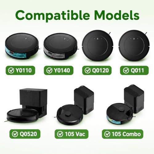 105 Replacement Parts Kit Compatible with iRobot Roomba Combo Essential 100/1000 Series, Y0140, Q0120, Y0112, 1010 Combo, Q011, Y0110, 104, 1 Roller, 4 Filters, 4 Side Brushes, 1 Cleaning Tool