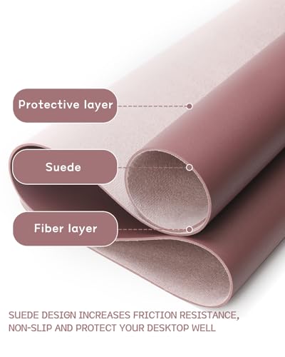 YSAGi Non-Slip Leather Desk Pad, Waterproof Laptop Computer Desk Keyboard Mat, Table Protector Blotter Mat, Large Mouse Pad for Office/Work/Home/Decor(Dark Pink, 23.6" x 13.7") - color: Dark Pink, size: 23.6" x 13.7"