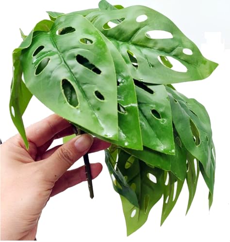 Reptile Plants for Terrarium Decor, Amphibian Habitat Decor, Reptile Tank Accessories, Artificial Hanging Plants with Suction Cup-2 Packs (Swiss Cheese) - color: Swiss Cheese