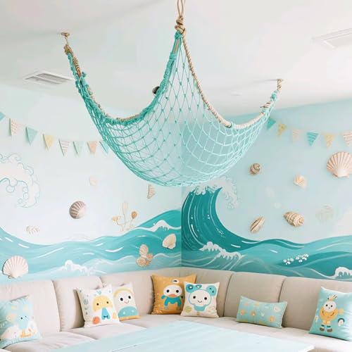 2 Pack Fish Net Decorations for Party, Natural Cotton Hawaiian Party Fishing Net Decorative, Nautical Themed Cotton Fishnet Under The Sea Pirate Ocean BeachHalloween Decor Blue - color: 2pack-blue