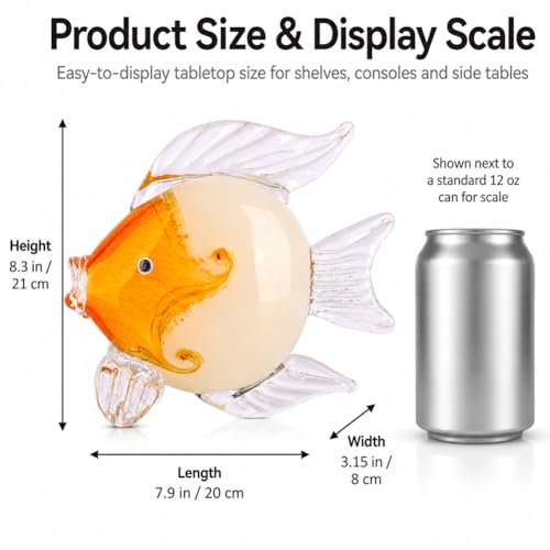 QIANLING Glass Fish Figurines - Coastal Home Decor, Modern Ocean Centerpieces for Living Room, Dining Area, Bathroom, Office, Coffee Table, Beach House, Nautical, Seaside, Entrance, Shelf Display - color: Orange & White Fish
