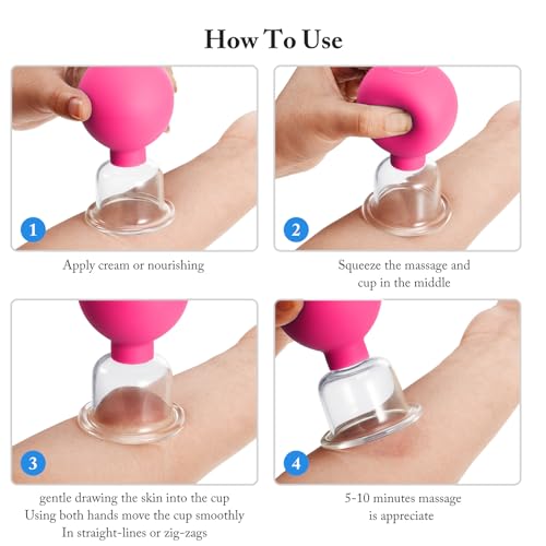 BBTO 4 Pieces Glass Cupping Set Glass Silicone Cupping Cups Massage Vacuum Suction Cupping Cups for Body Face Leg Arm Back Shoulder Muscle and Joint Pain (Rose) - color: Rose
