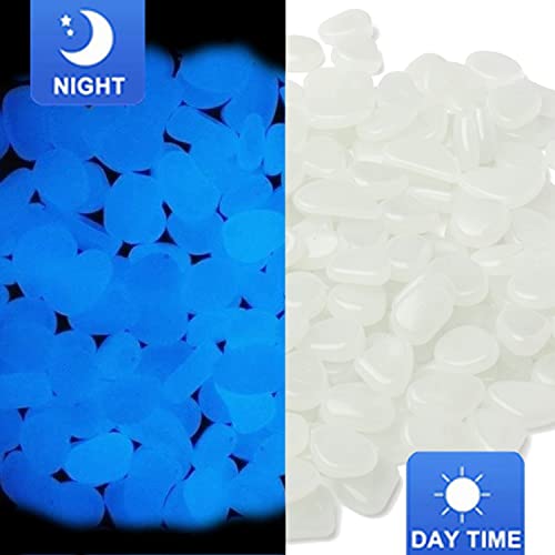 Oubest Glow in The Dark Pebbles/Glow Stones/Glowing Rocks Blue Decor for Garden/Fish Tank/Aquarium/Walkway/Driveway/Plant Pots/Bonsai (100, White) - color: White