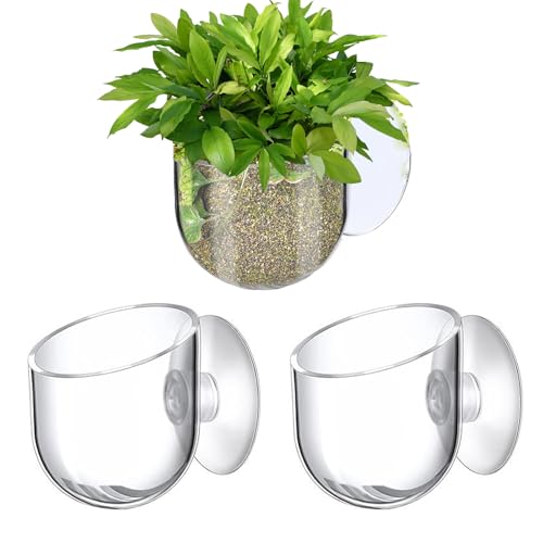 KABASI 3 Pack Aquarium Plant Holder Pot, Red Worm Fish Shrimp Feeder, Clear Acrylic Aquatic Plant Cup with Suction Cups for Home Fish Tank Aquascape Decor