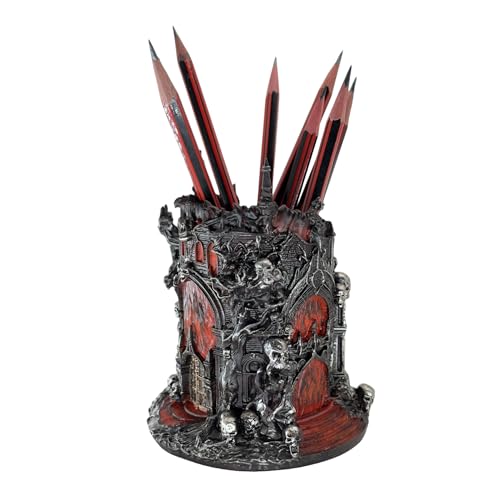 LOOYAR Gothic Inferno Castle Resin Pen Holder for Office & Home Decor | Gothic inferno castle design Premium resin with fine details Holds pens or makeup tools Works For desk vanity aquarium decor